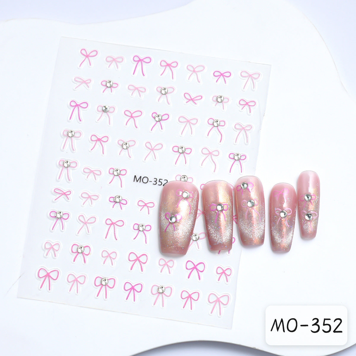 Show White Pink Blue Bowknot Diamond Nail Stickers