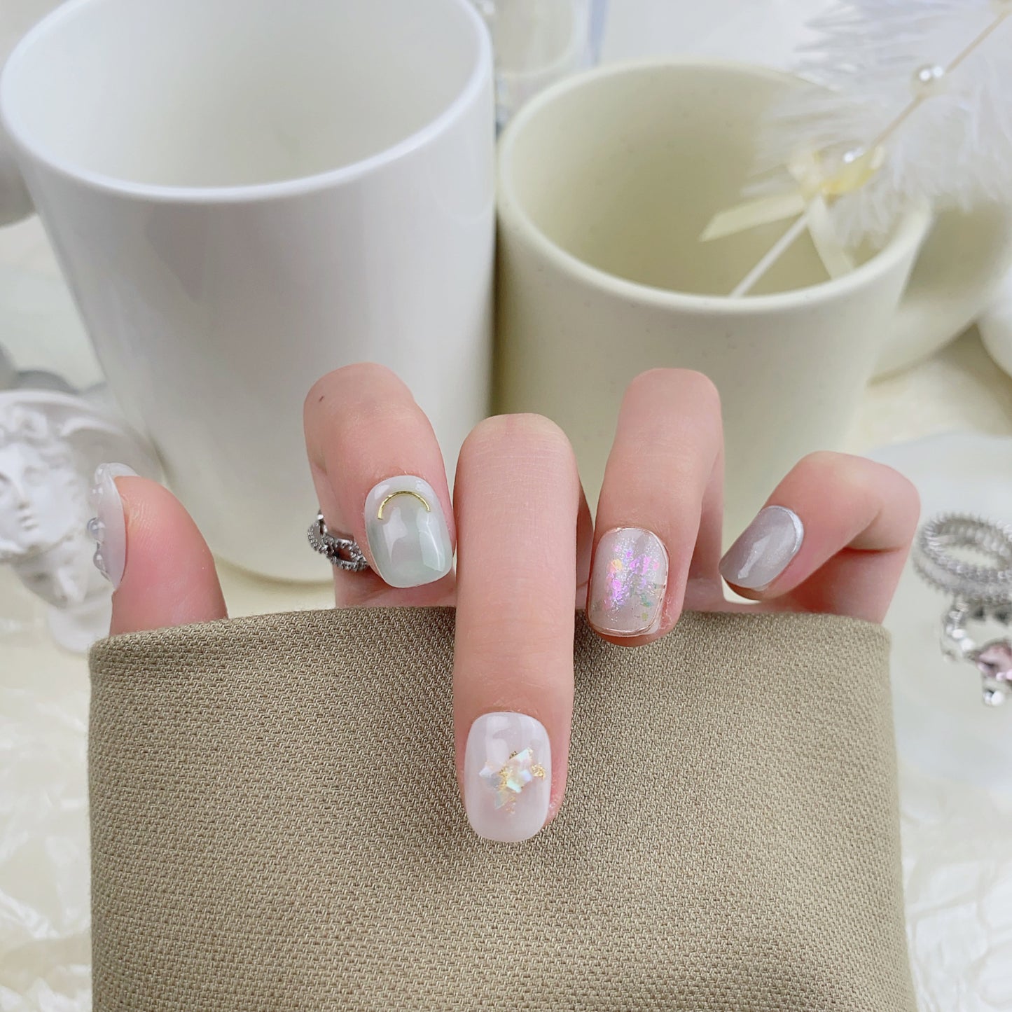 Flower Sweet Tulip Pink White Short Nail Stickers