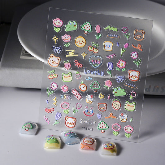 Embossed 3d Cute Bear Smiley Phone Case Nail Stickers