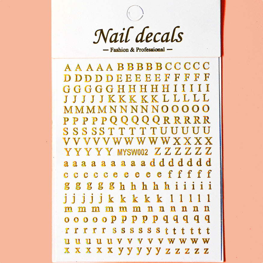 Simple Uppercase Lowercase Letters Laser Gold Nail Stickers