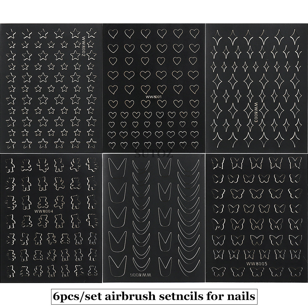 Spray Painting Crescent Snowflake Hollowed Heart Nail Stickers