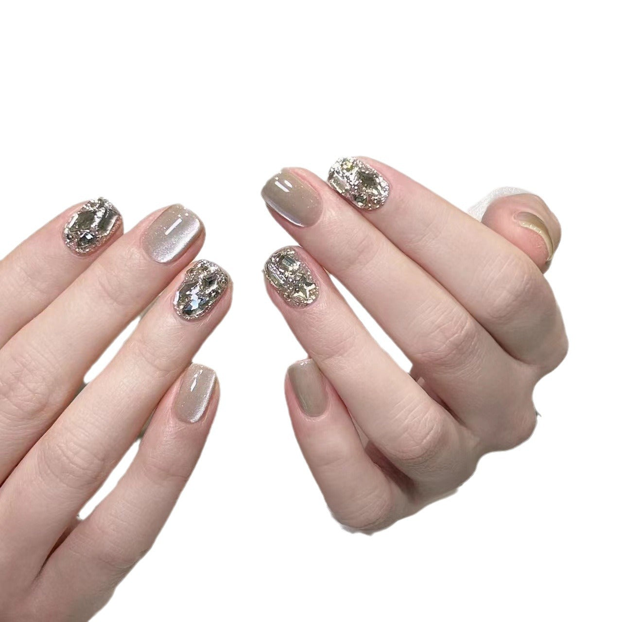 Nail art simple carré court Armor Full Diamond