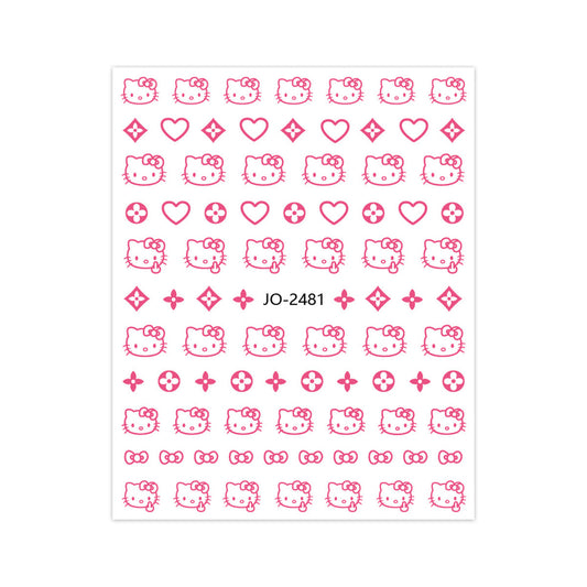 Hello Cute Cat Kitty Back Glue Nail Stickers