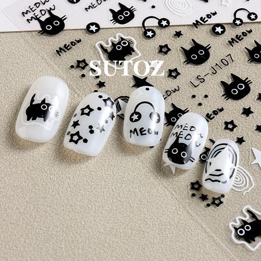 Autocollants pour ongles en forme de chiot chaton mignon de dessin animé Iti Back