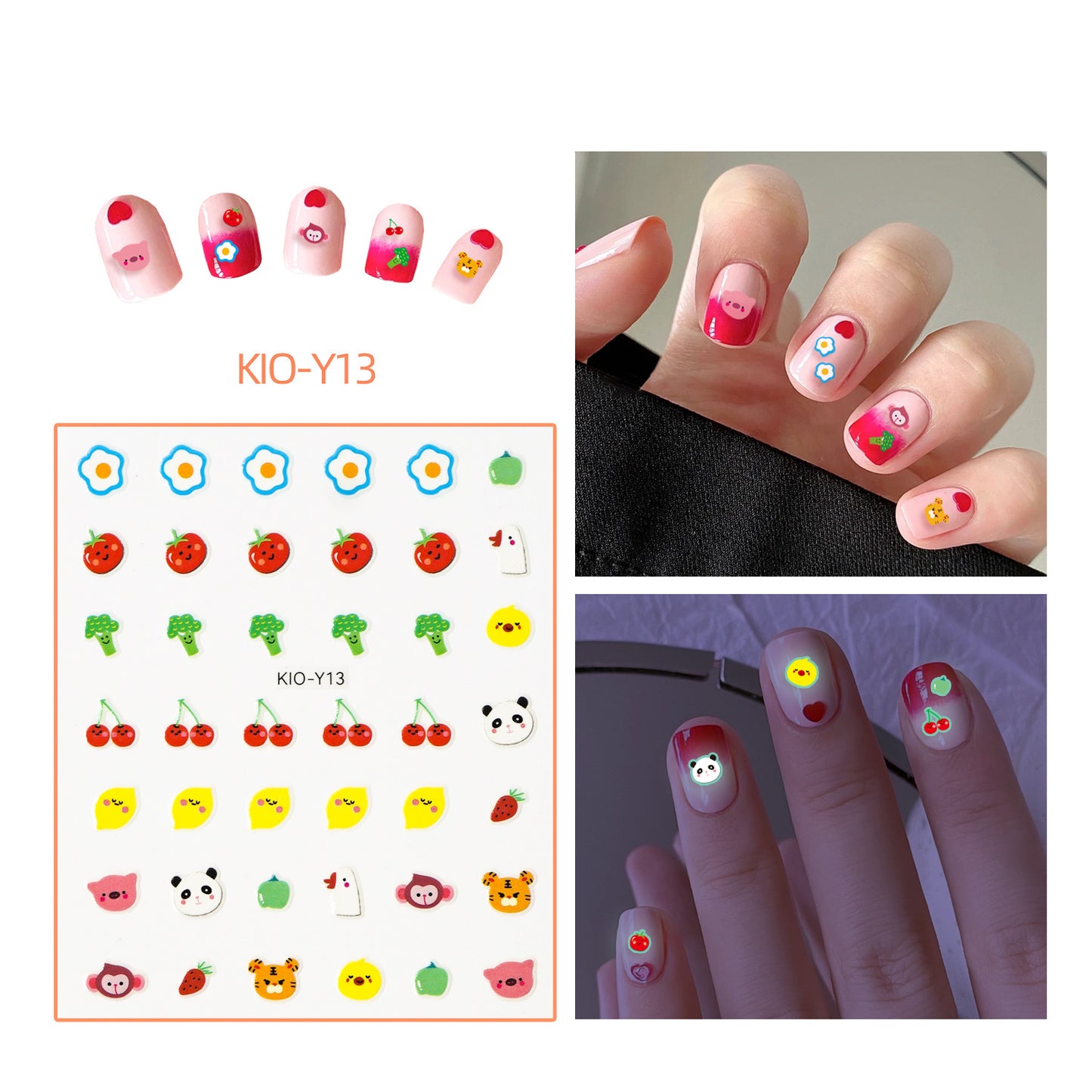 Luminous Strawberry Bear Cartoon Animal Dinosaur Glowing Nail Stickers