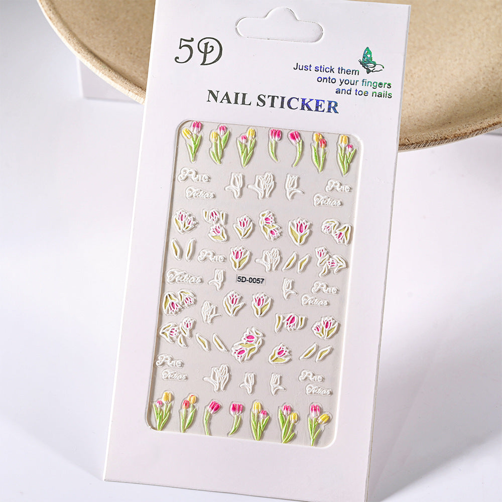 Embossed Tulip Paper Card Packaging Manicures Nail Stickers