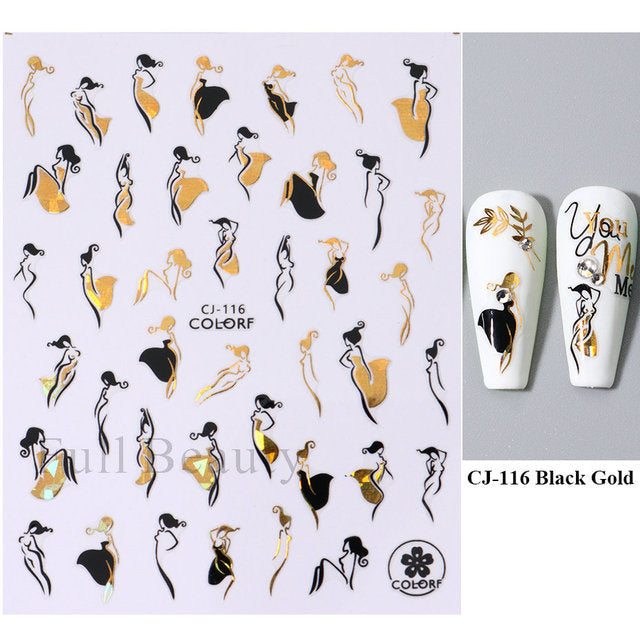 Popular Autumn Golden Leaves Character Adhesive Nail Stickers