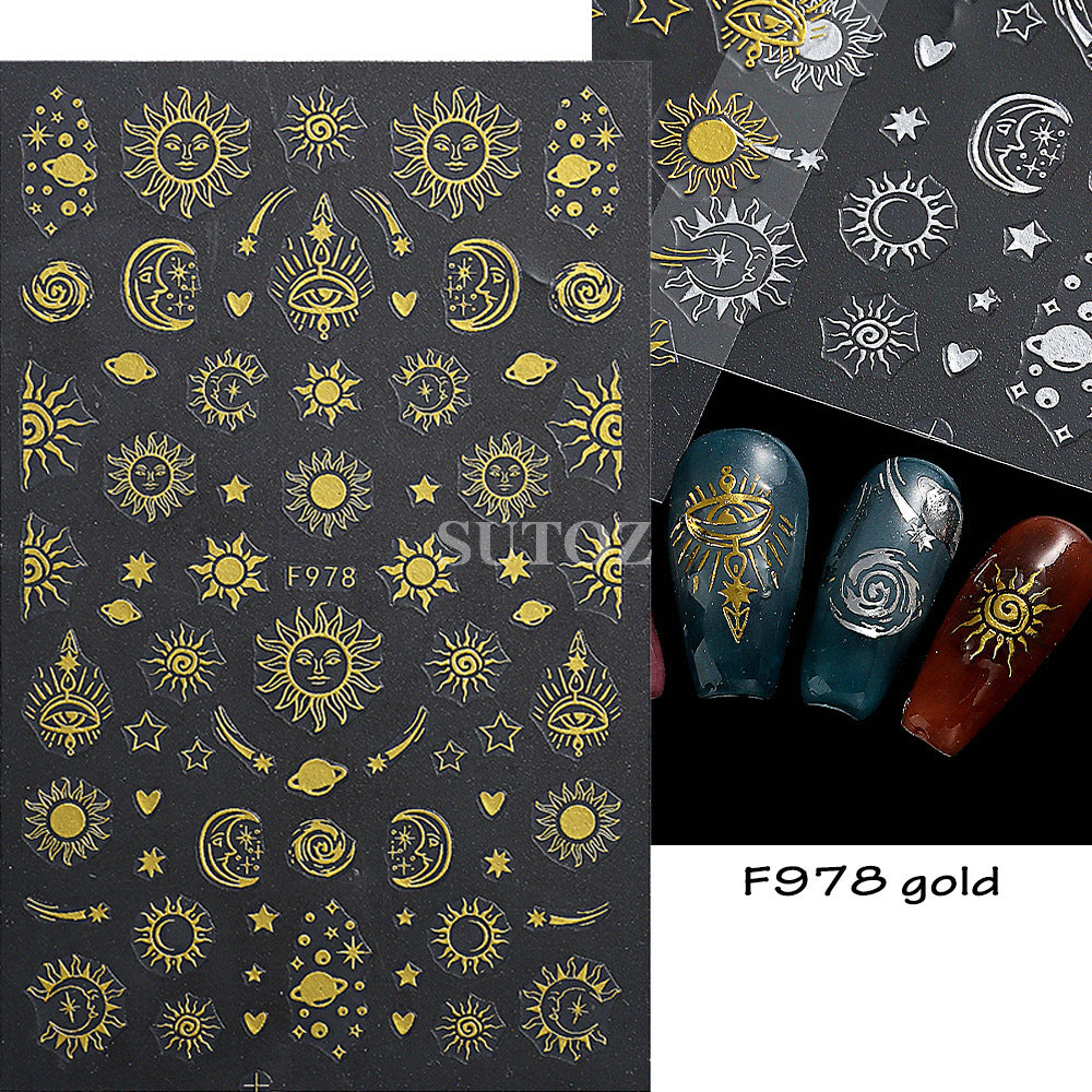 Gold Sier Sun Four Awn Star Moon Nail Stickers