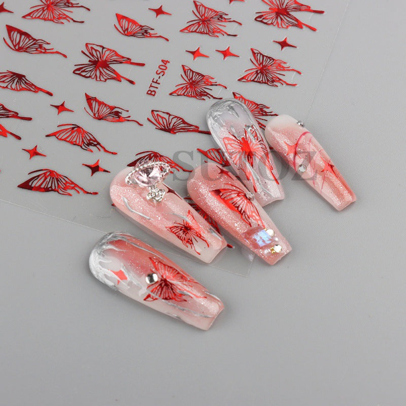 Red Three-dimensional Hollow Butterfly Fresh Adhesive Nail Stickers