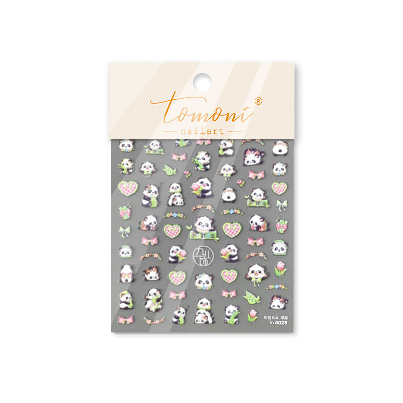 Graceful Popular Embossed Cute Lovely Panda Nail Stickers