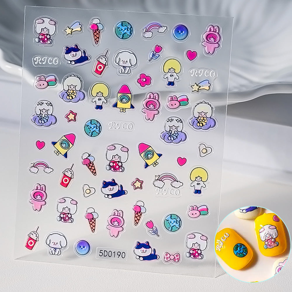 Cartoon Relief Reward Adhesive Backing Embossed Nail Art