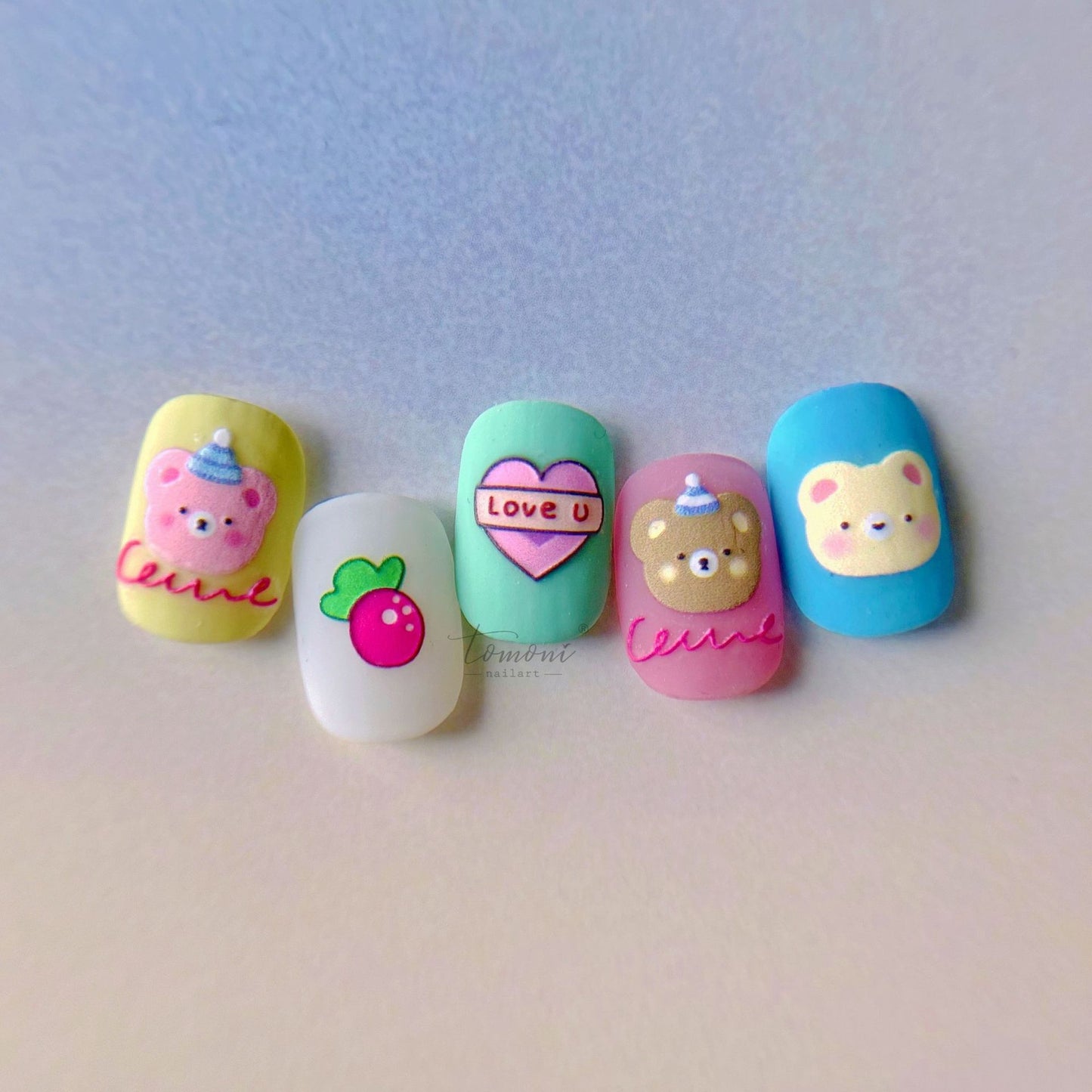 Embossed Hot Adhesive Cute Smiley Bear Nail Stickers