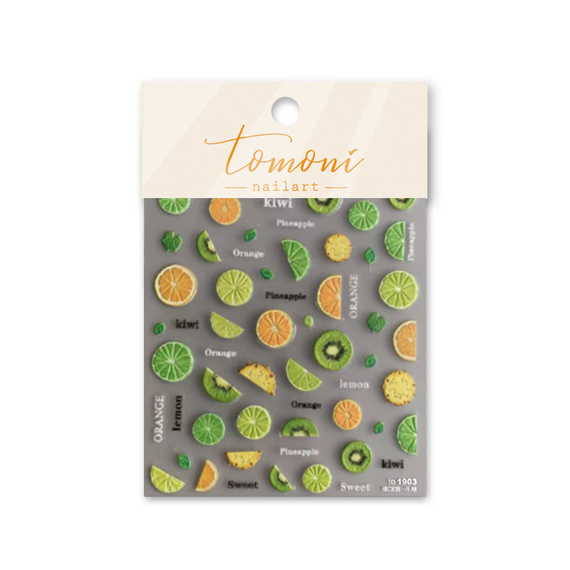 Embossed Hot Style Adhesive Cute Fruit Nail Stickers