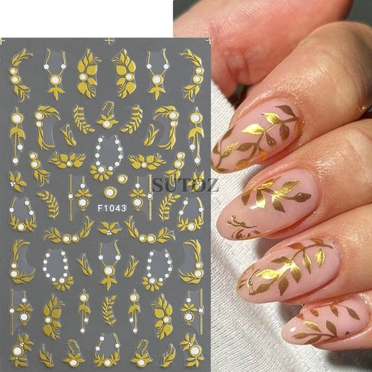 Bronzing Leaves Little Daisy Flower Back Nail Stickers