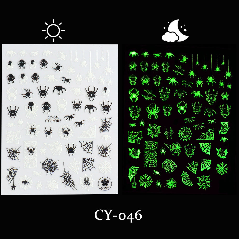 Luminous Thriller Spider Skull Ghost Party Nail Stickers