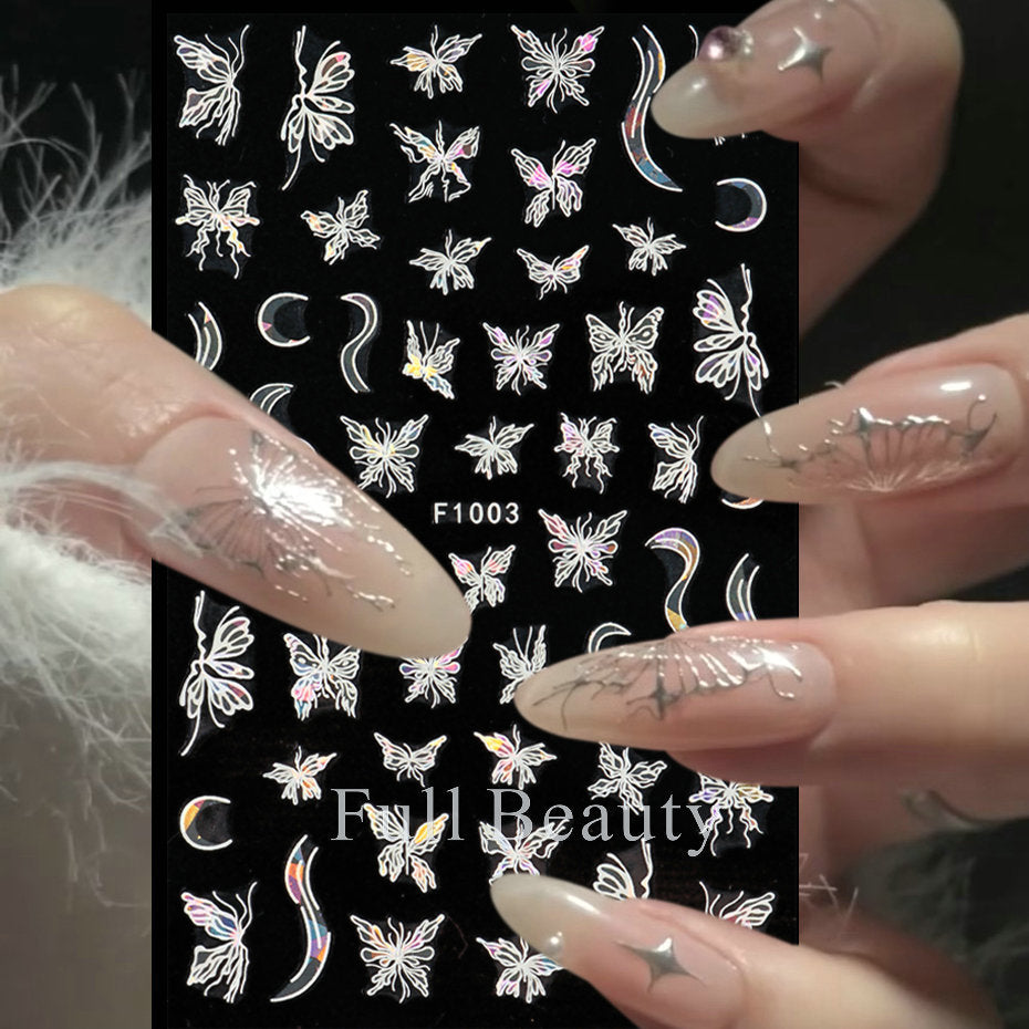 Fashion Laser Butterfly Hollow White Adhesive Nail Stickers