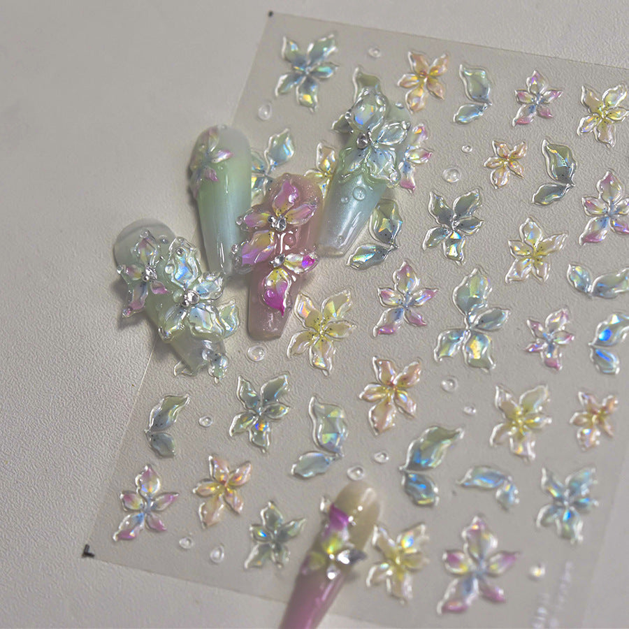 Lily Relief Flower Three-dimensional Petals Small Nail Stickers