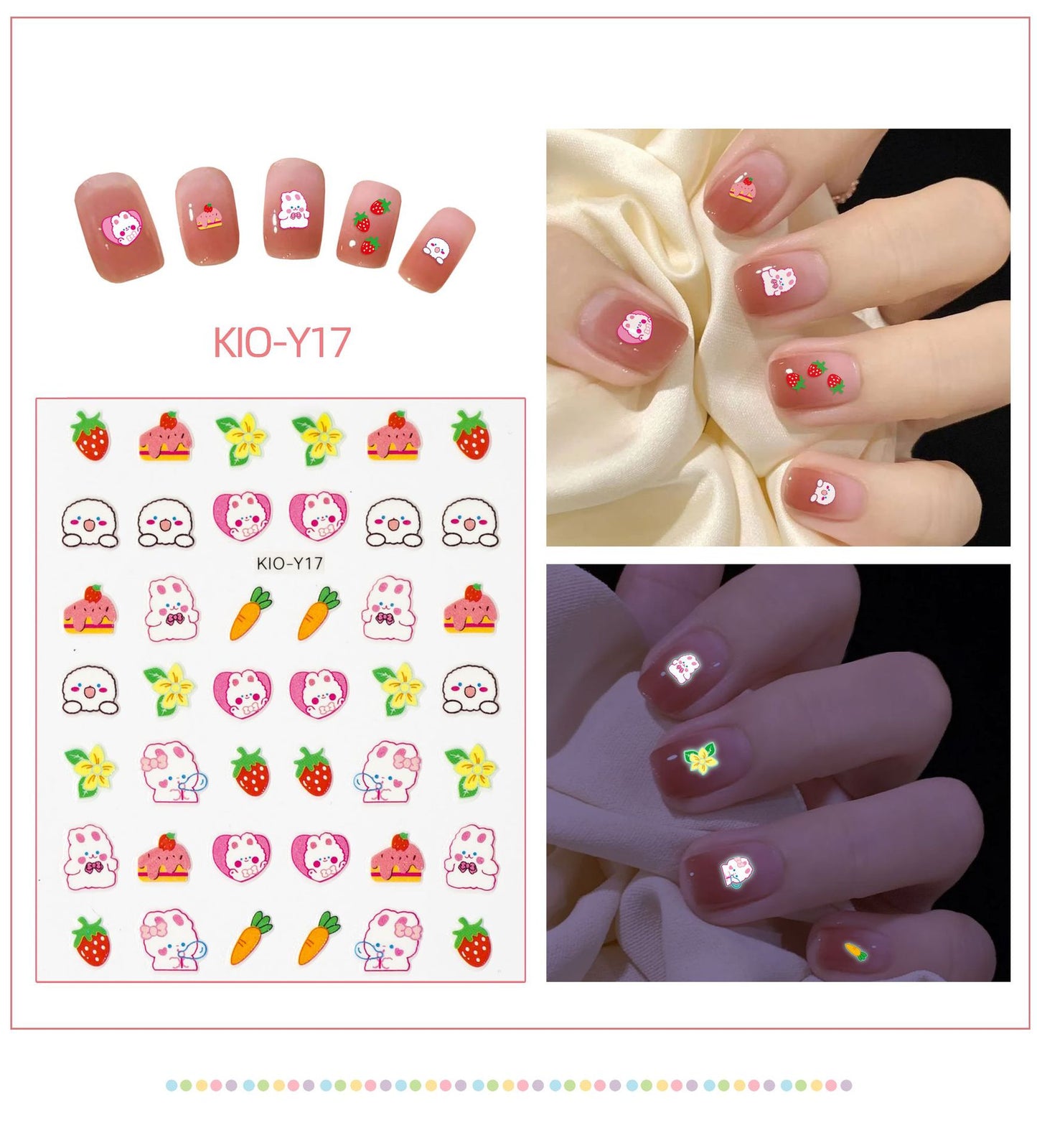 Luminous Strawberry Bear Cartoon Animal Dinosaur Glowing Nail Stickers