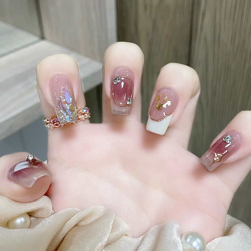 Style Petite Sœur Mi-Longueur Porter Armure Perle Papillon Amovible Nail Art