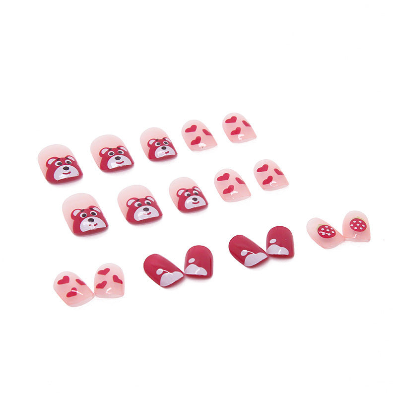 Little Bear Strawberry Wear Short Fake Nail Art