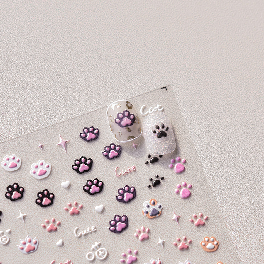 Slouchy Stylish Embossed Cute Cat's Paw Nail Stickers