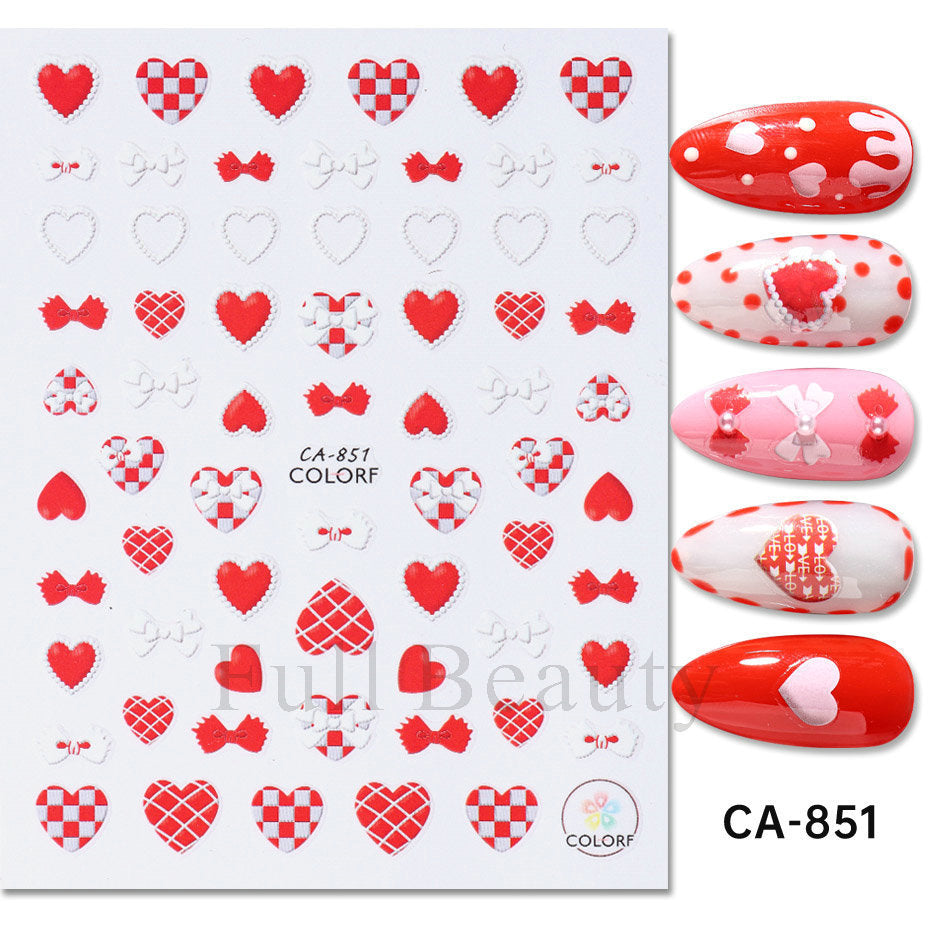 Autocollants pour ongles avec lettres d'amour et nœud rose pour la Saint-Valentin