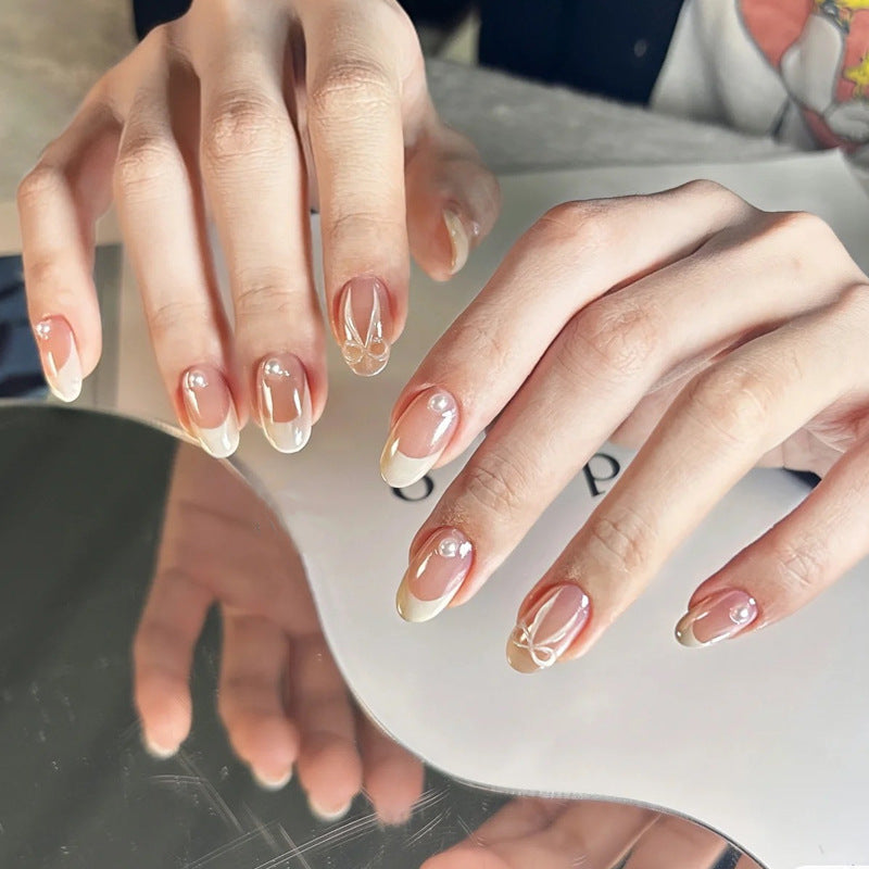 Graceful French Gold Plated Pink Manicure Pure Nail Stickers