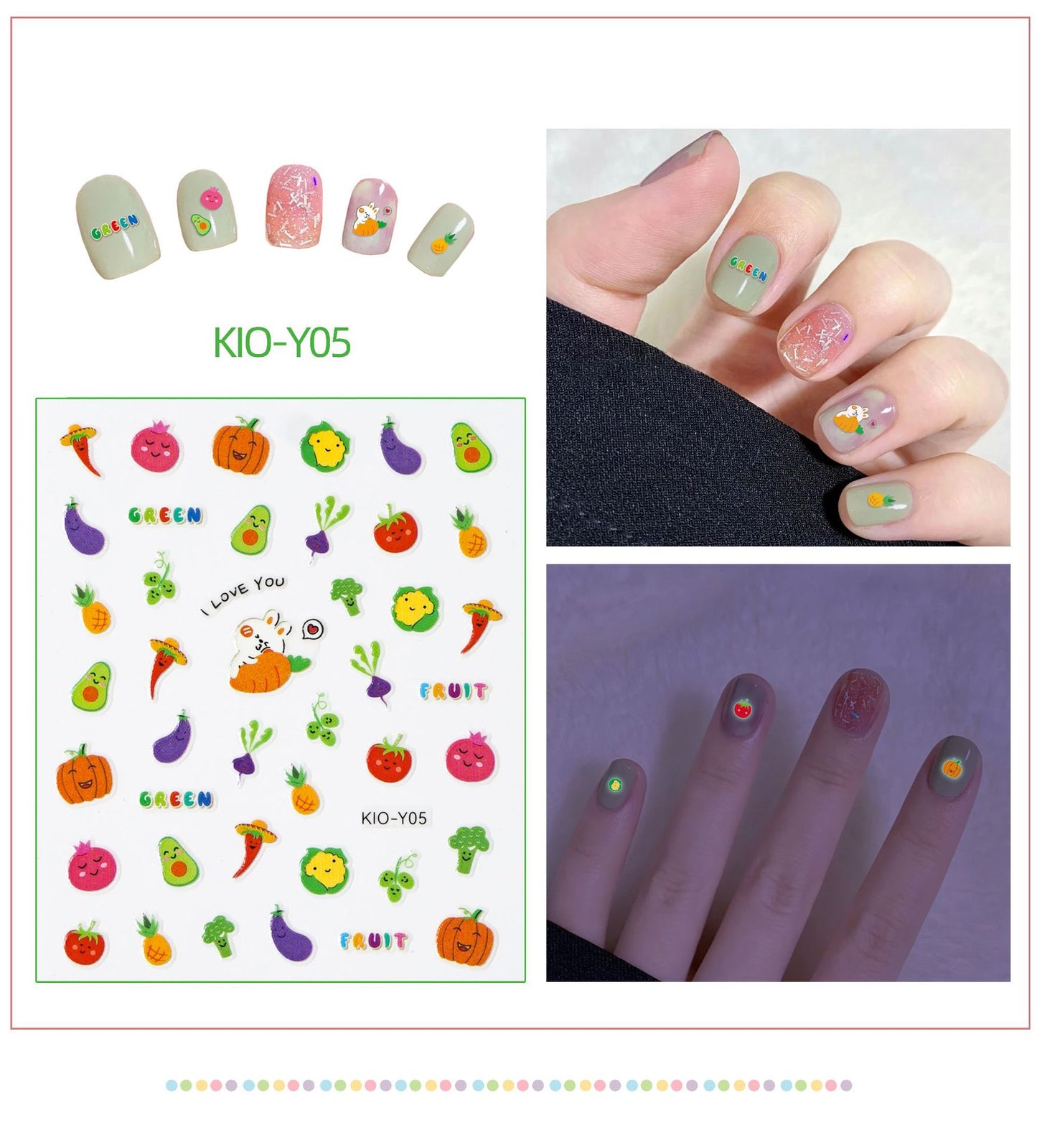 Luminous Strawberry Bear Cartoon Animal Dinosaur Glowing Nail Stickers