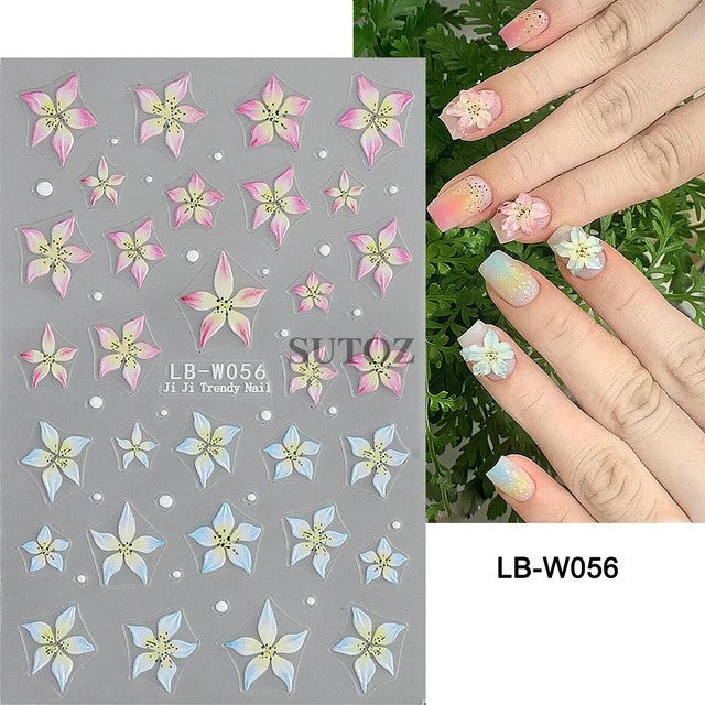 Popular Summer Ice Lily Flower Thin Tough Nail Stickers