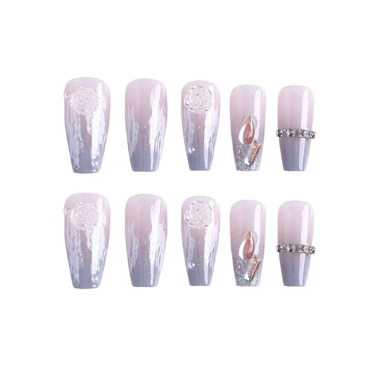 Gradient Ice Transparent Camellia Wear Light Nail Stickers