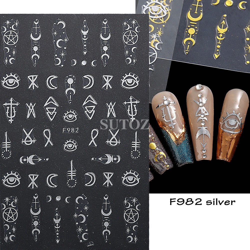 Gold Sier Sun Four Awn Star Moon Nail Stickers