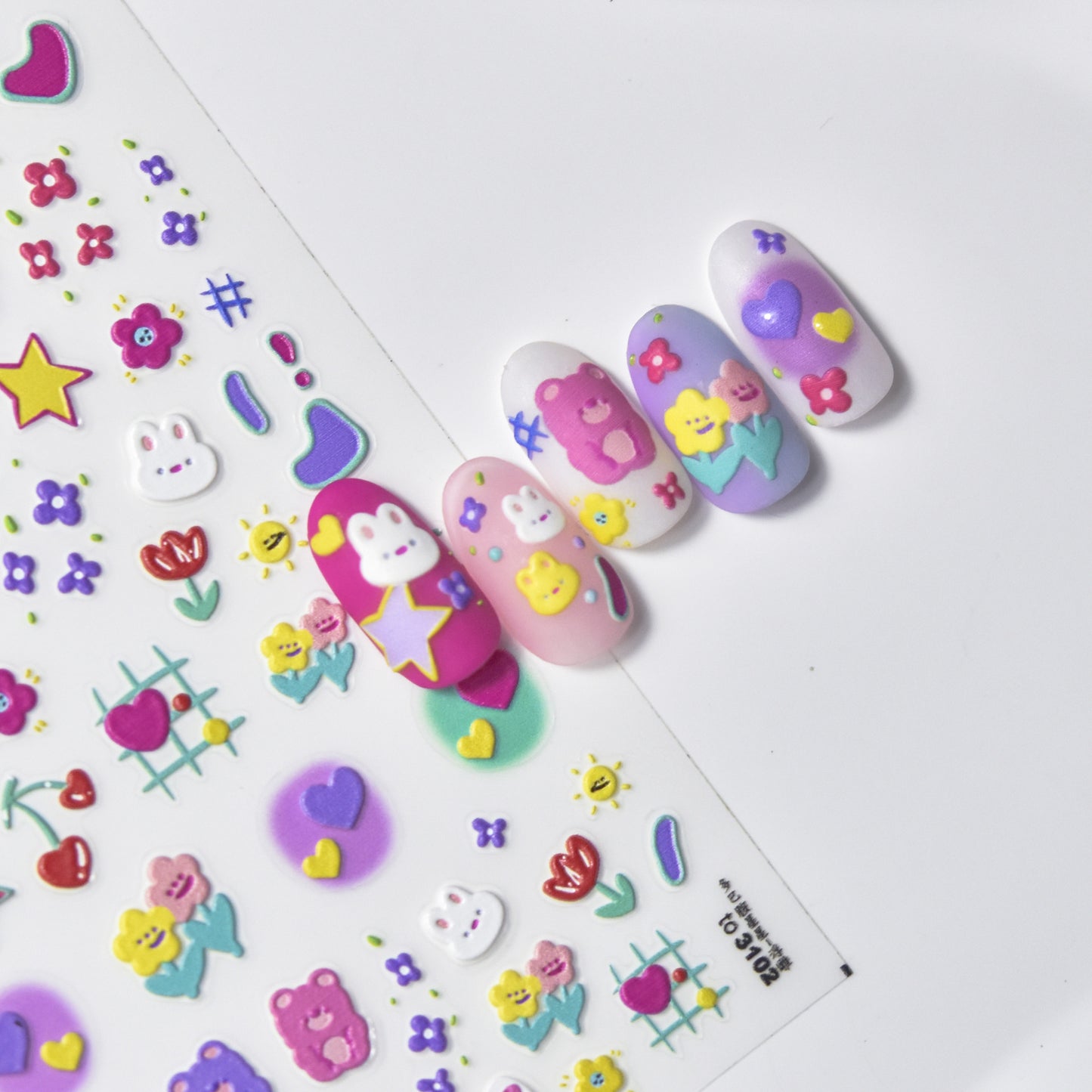 Jelly Cute Milk Pattern Love Heart Nail Stickers