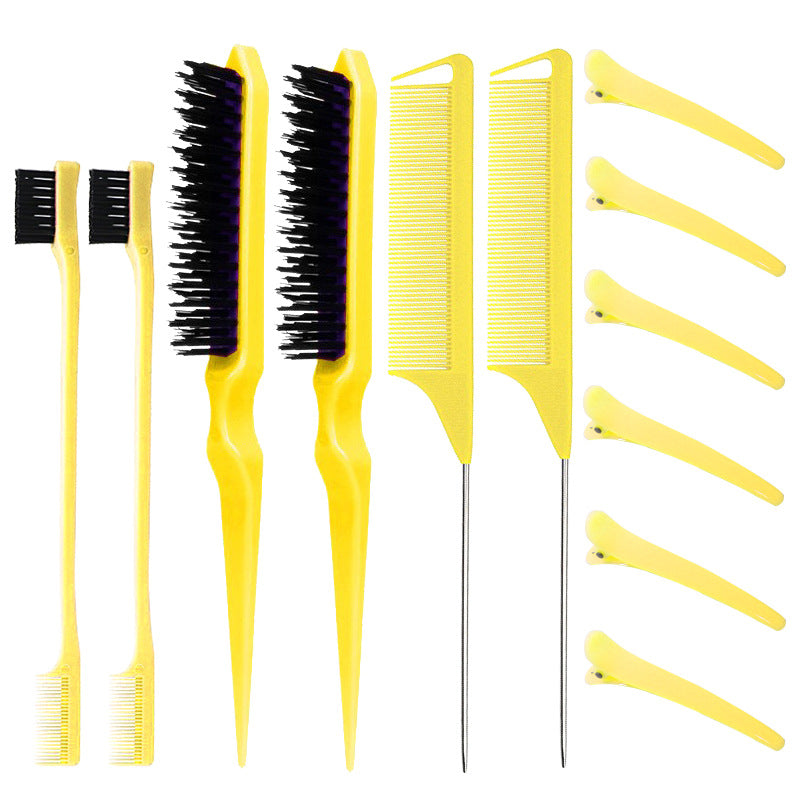 Brosse à cheveux à trois pièces en acier pelucheux et à queue d'aiguille à double tête