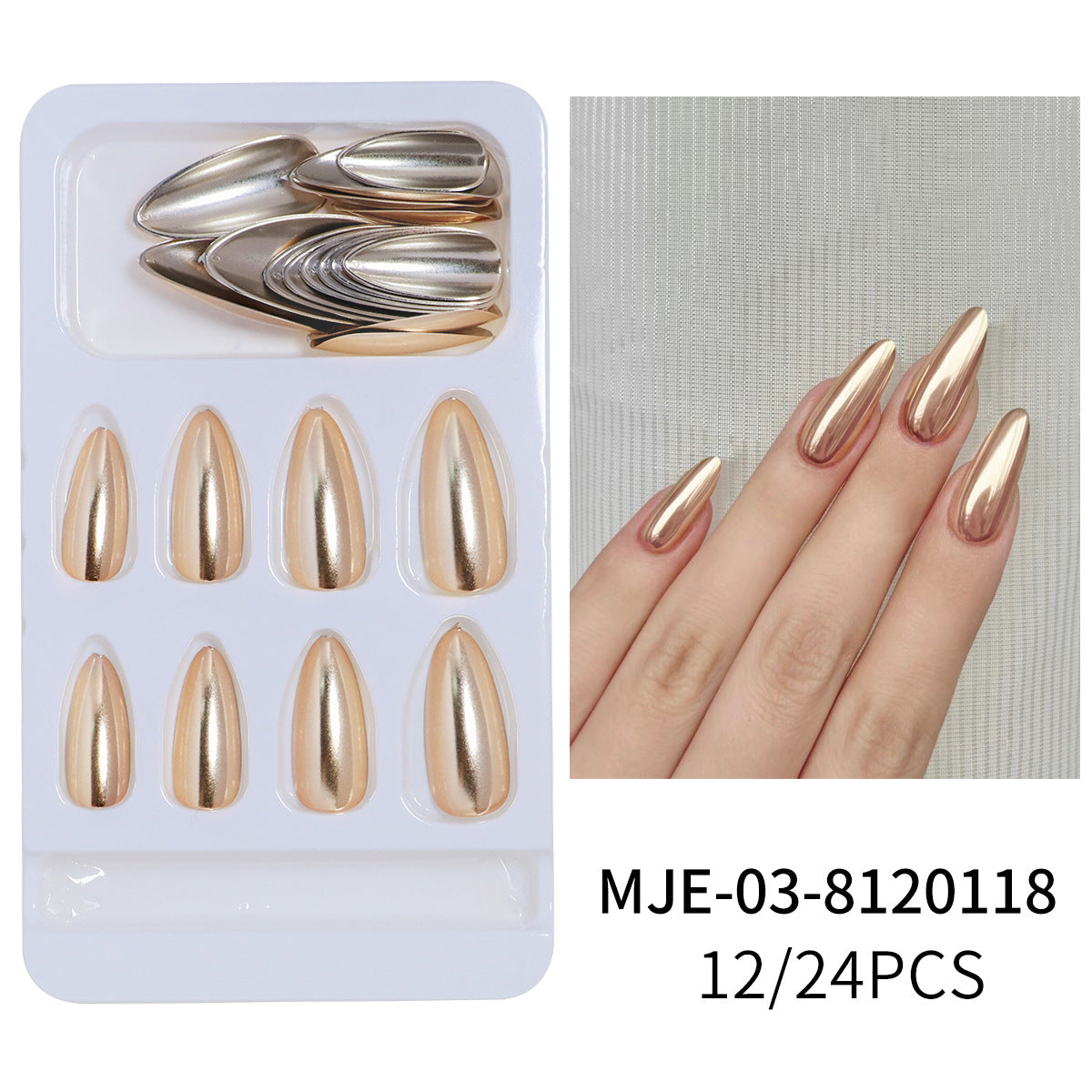 Poudre effet miroir dorée mate en forme d'amande pour nail art