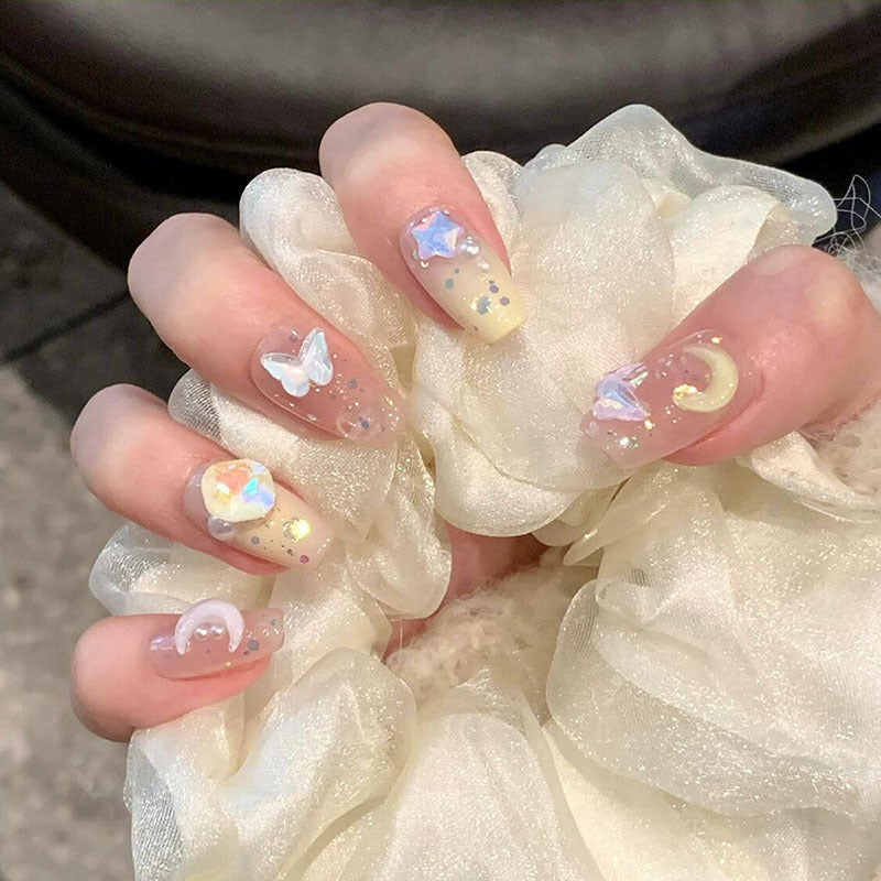 Style Petite Sœur Mi-Longueur Porter Armure Perle Papillon Amovible Nail Art