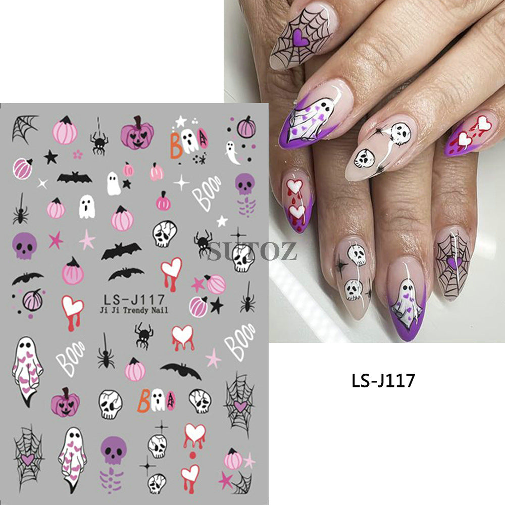 Manicure Halloween Cartoon White Ghost Pumpkin Nail Stickers