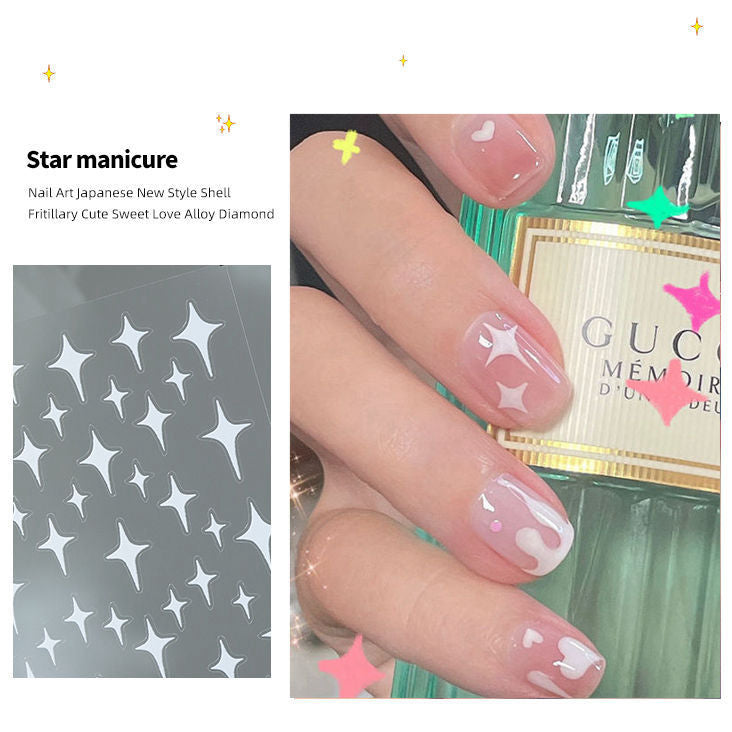 Autocollants adhésifs pour ongles White Love Five-star Fresh Asterism