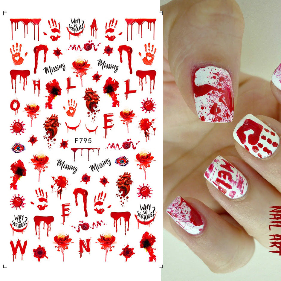 Halloween Red With Colorful Christmas Snowflakes Nail Stickers