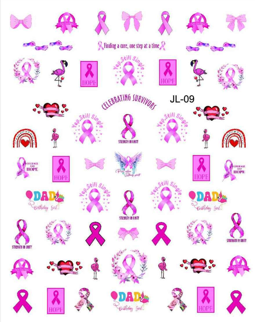 Pink Ribbon Paper Breast Theme Promotion Nail Stickers