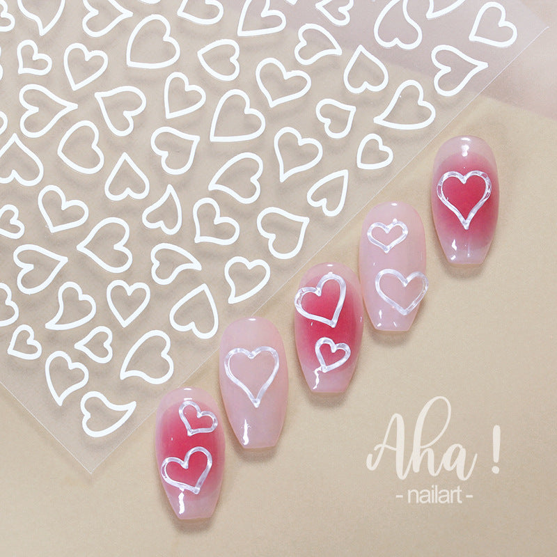 French Paper Hollow Heart With Adhesive Nail Stickers