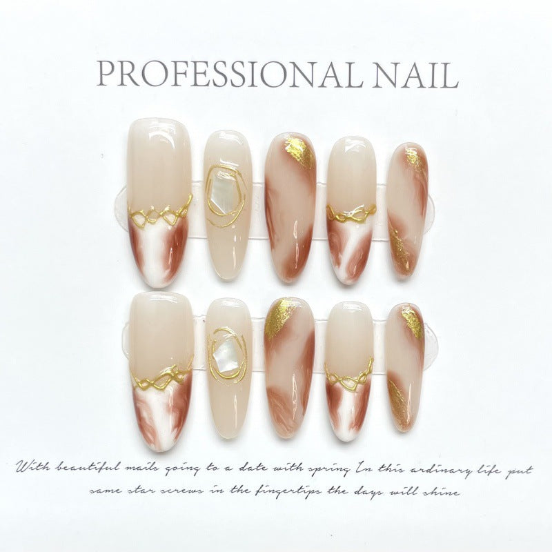 Short Nude Color Blooming Tips Finished Nail Stickers