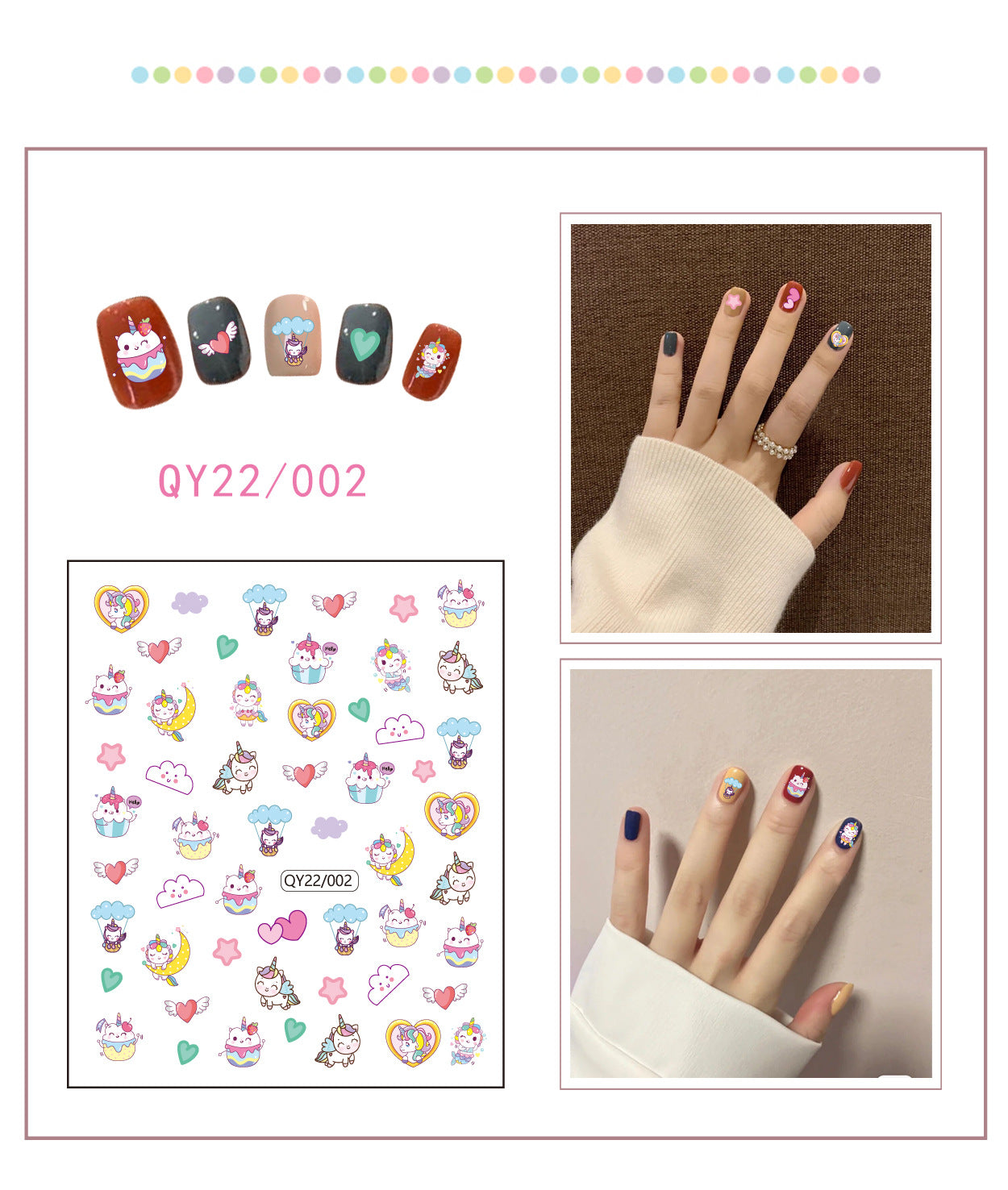 Little Bear Cartoon Cute Animal Unicorn Nail Stickers