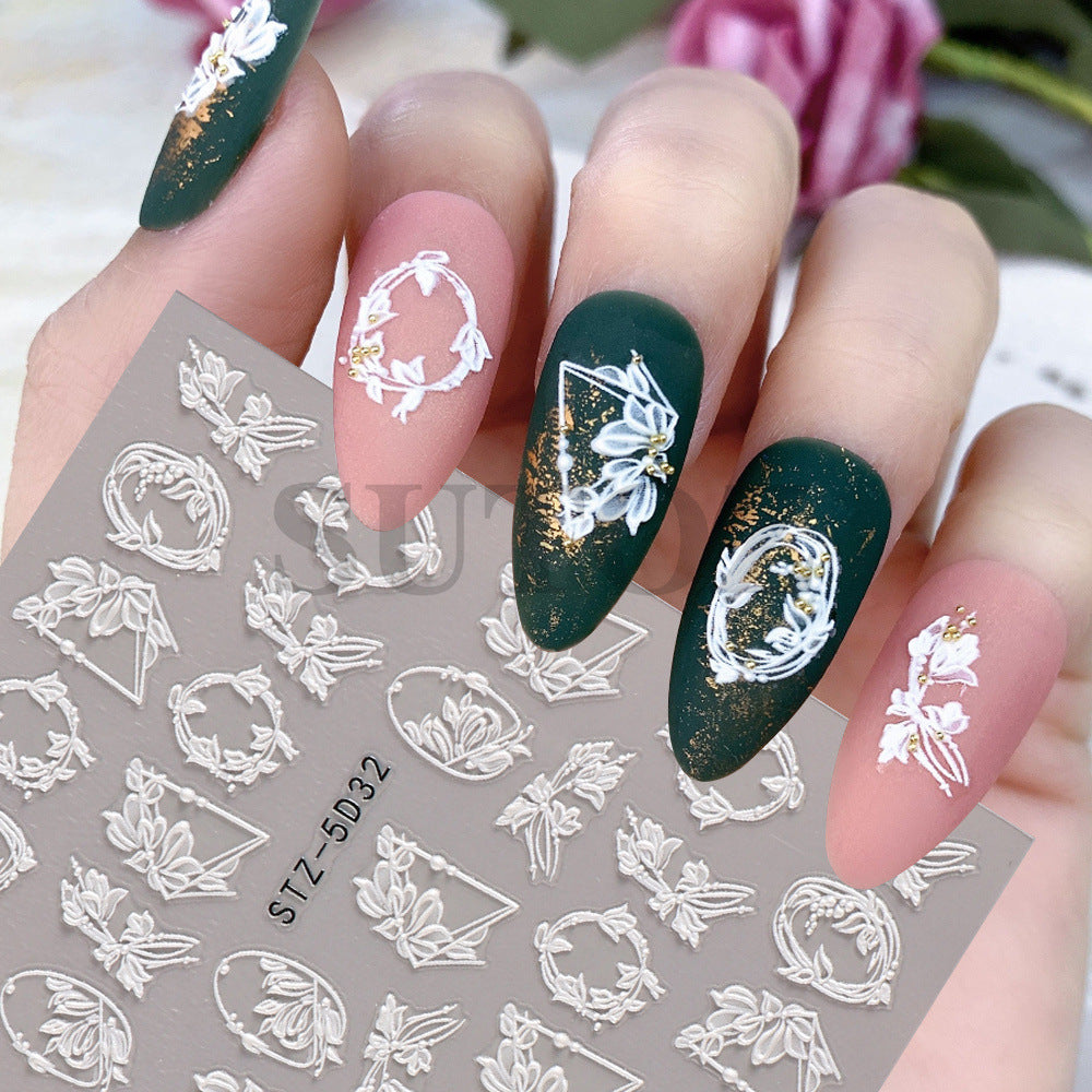 Three-dimensional Carved Hollow White Bride Lace Nail Stickers