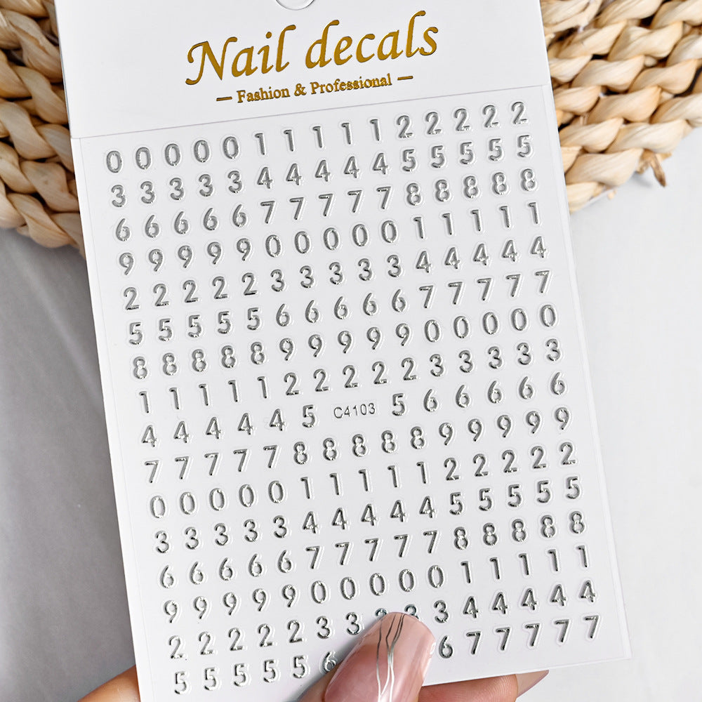 Solid Color Simple Letters Numbers Mix Nail Stickers