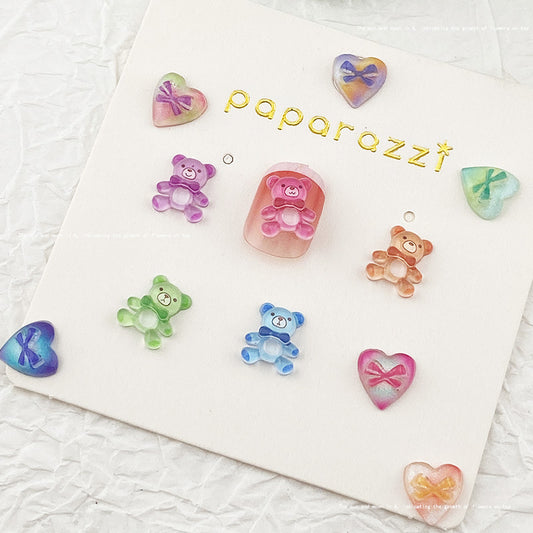 Bear Cartoon Ornament Painted Print Bow Love Nail Art