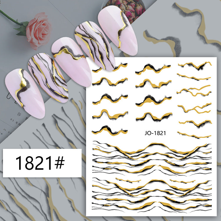 Autocollants pour ongles en forme de collines courbes irrégulières dorées colorées