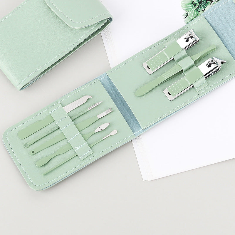 Folding Bag Green Scissor Portable Beauty Pliers Nail Tool Set