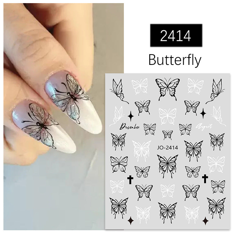 Hand Painted Butterfly Dark White Small Nail Stickers