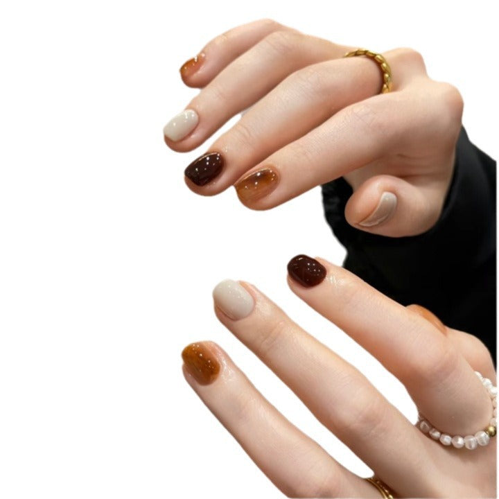 Handmade Wearable Caramel White Detachable Finished Nail Stickers