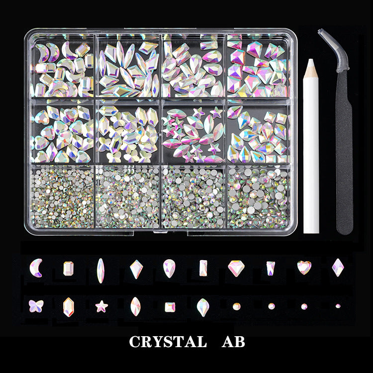 Grid Rhinestone Boxed Flat-bottomed Fancy Shape Nail Care Nail Art